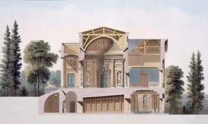 Tværsnit af et landsted i Laeken, fra "Choix des Monuments, Edifices et Maisons les plus Remarquables du Royaume des Pays-Bas", udgivet i 1827